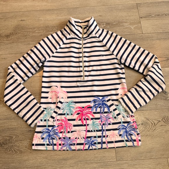 Lilly Pulitzer UPF 50+‎ Skipper Half Zip White Desert Palm Beach Pullover Top XS - Picture 1 of 9